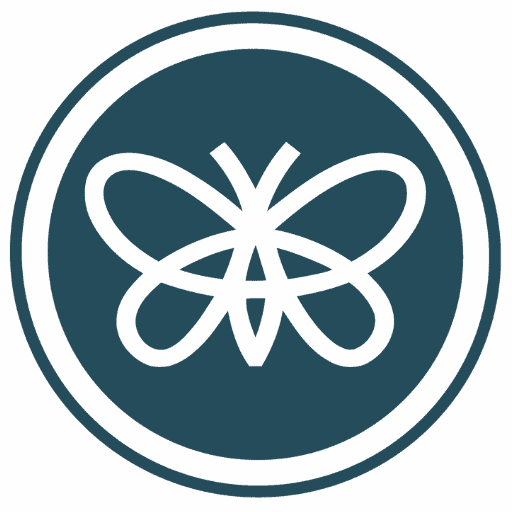 The butterfly logo is shown in a blue circle